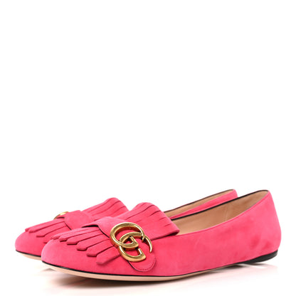 Gucci Kid Scamosciato GG Marmont Fringe Flats 38.5 Hot Pink 3 of 9