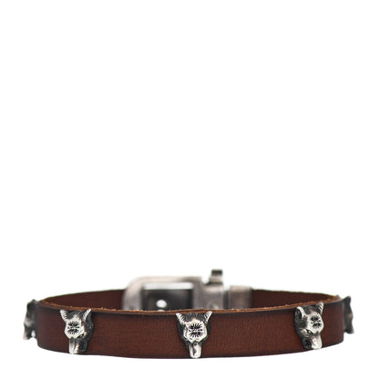 Gucci Sterling Silver Leather Anger Forest Wolf Head Bracelet 3 of 4