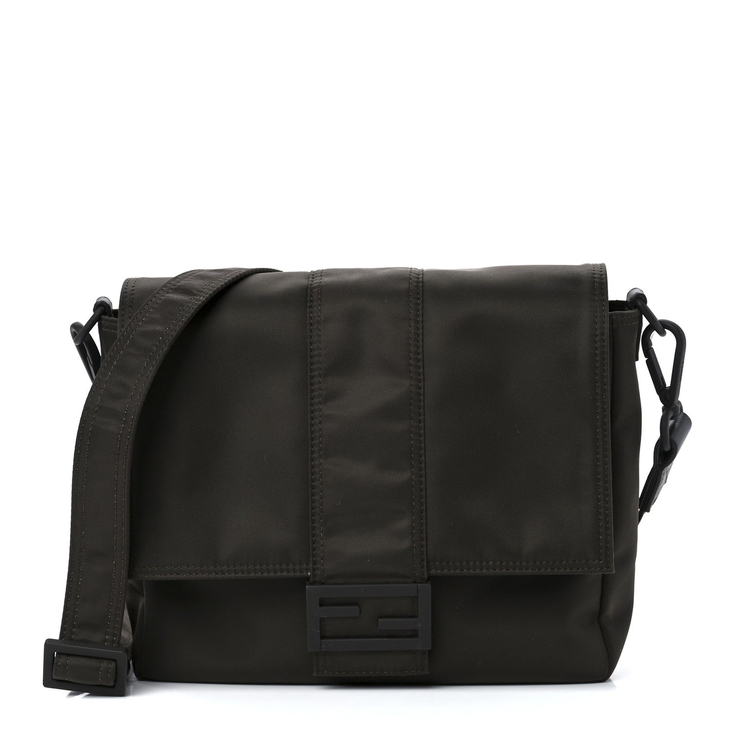 Econyl Nylon Cuoio Romano Monochrome Medium Baguette Messenger Bag Ebano