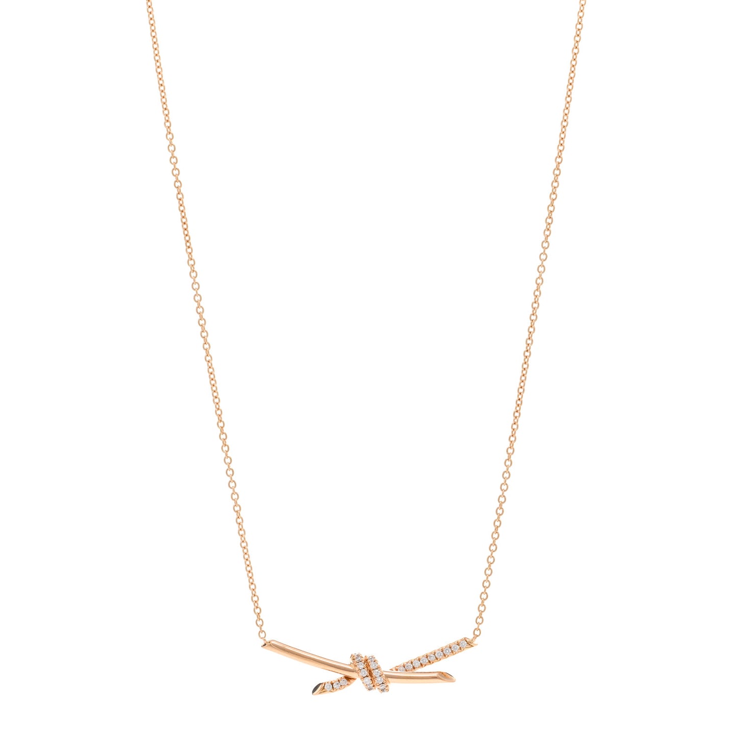 18K Rose Gold Diamond Knot Necklace
