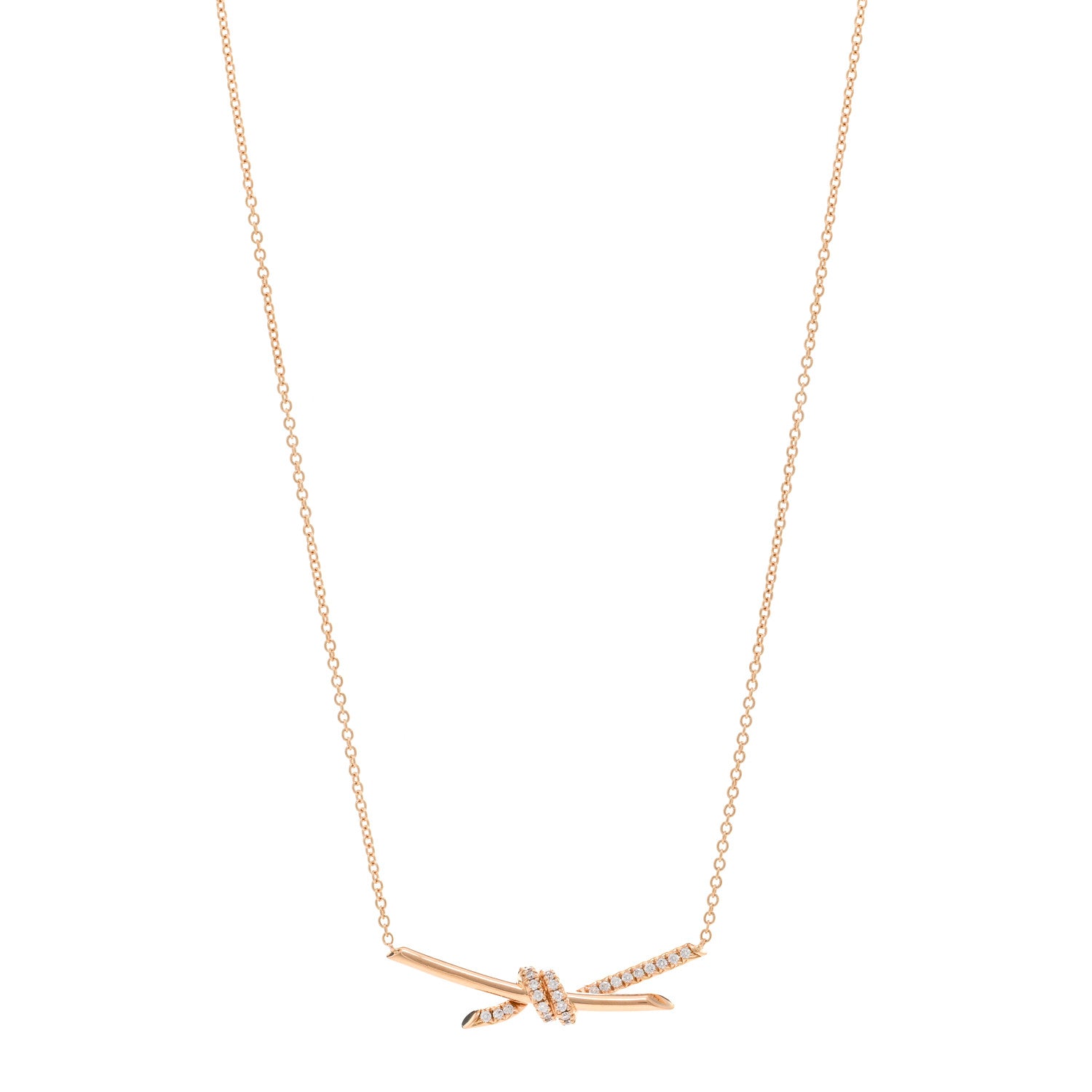 Tiffany 18K Rose Gold Diamond Knot Necklace 1 of 5