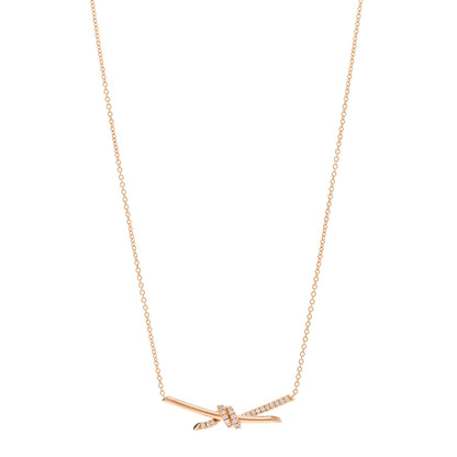 Tiffany 18K Rose Gold Diamond Knot Necklace 1 of 5