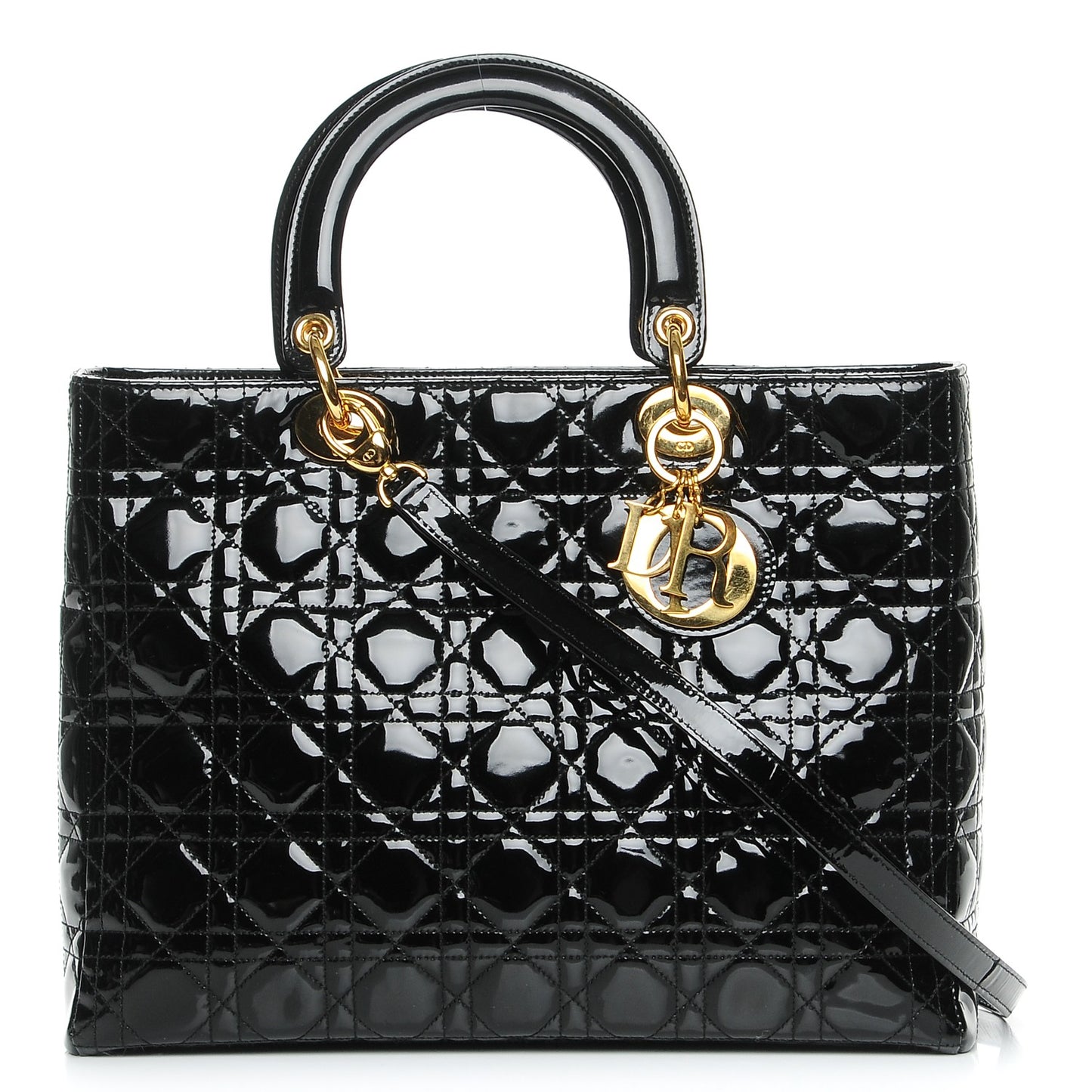 Vintage Patent Cannage Large Lady Dior Black