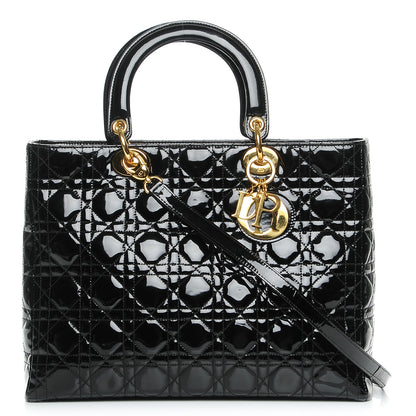 Christian Dior Vintage Patent Cannage Large Lady Dior Black 1 of 8