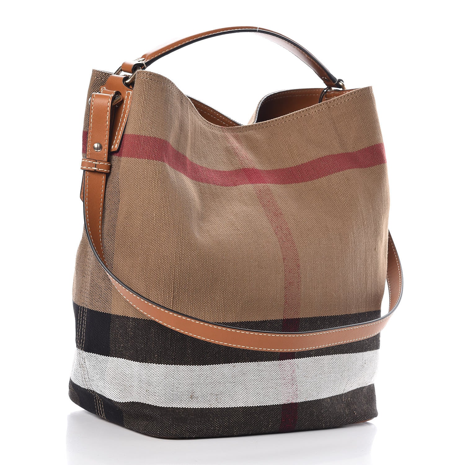 Burberry Canvas Mega Check Medium Ashby Hobo Saddle Brown 4 of 8