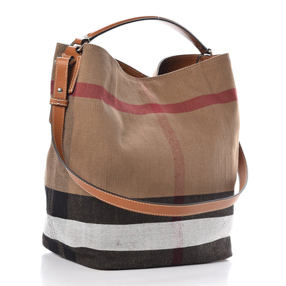 Burberry Canvas Mega Check Medium Ashby Hobo Saddle Brown 4 of 8