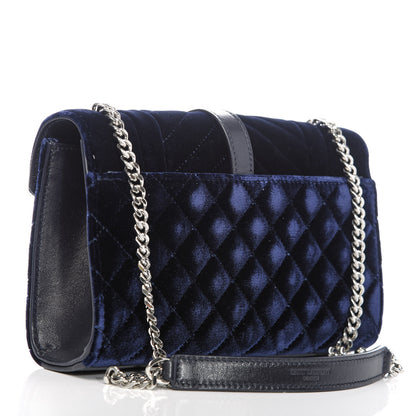 Saint Laurent Velvet Matelasse Triquilt Small Monogram Satchel Navy 3 of 10