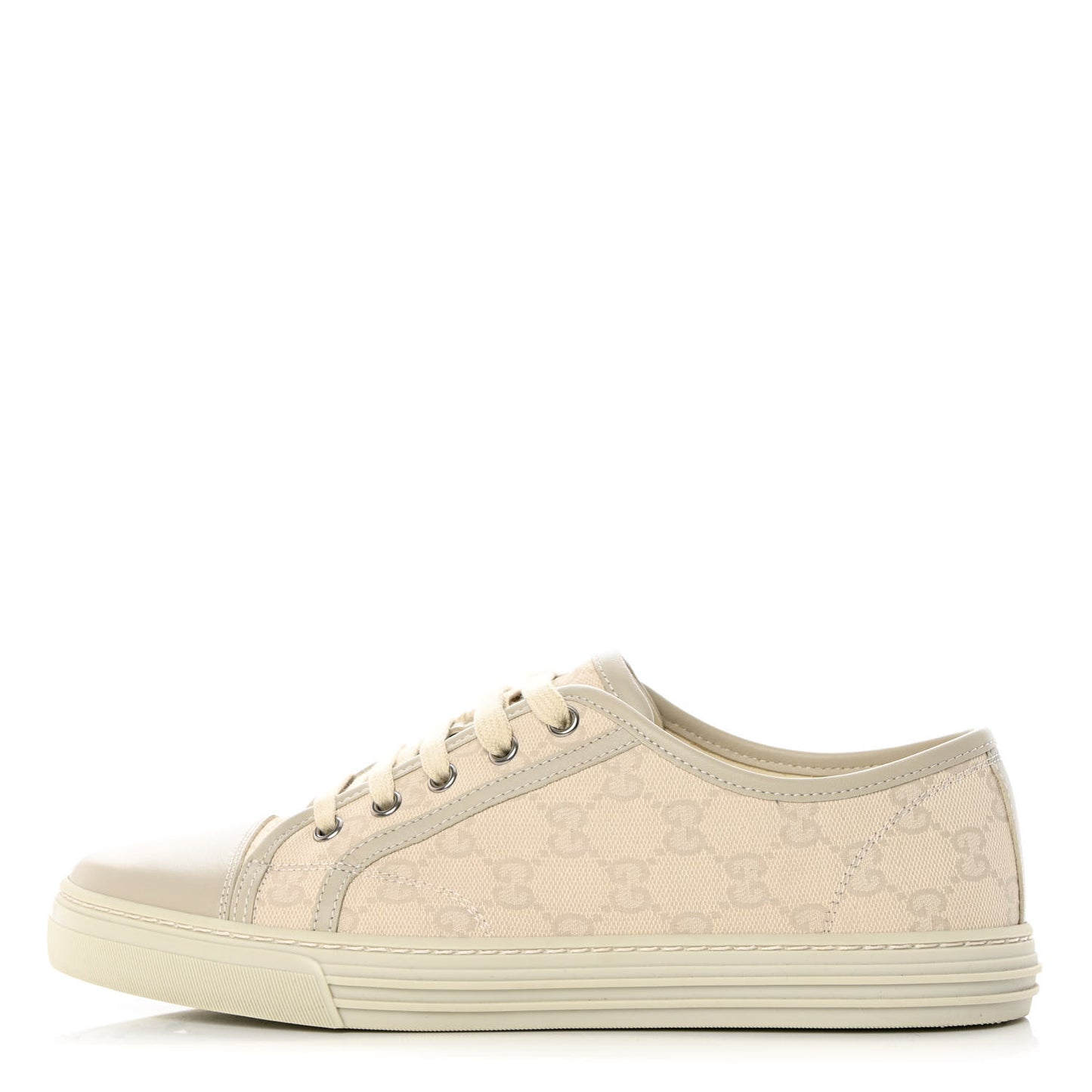 Washed Cotton GG Monogram Calfskin Womens Low Top Sneakers 40 White Mystic White Great White