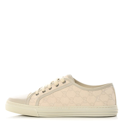 Gucci Washed Cotton GG Monogram Calfskin Womens Low Top Sneakers 40 White Mystic White Great White 1 of 18