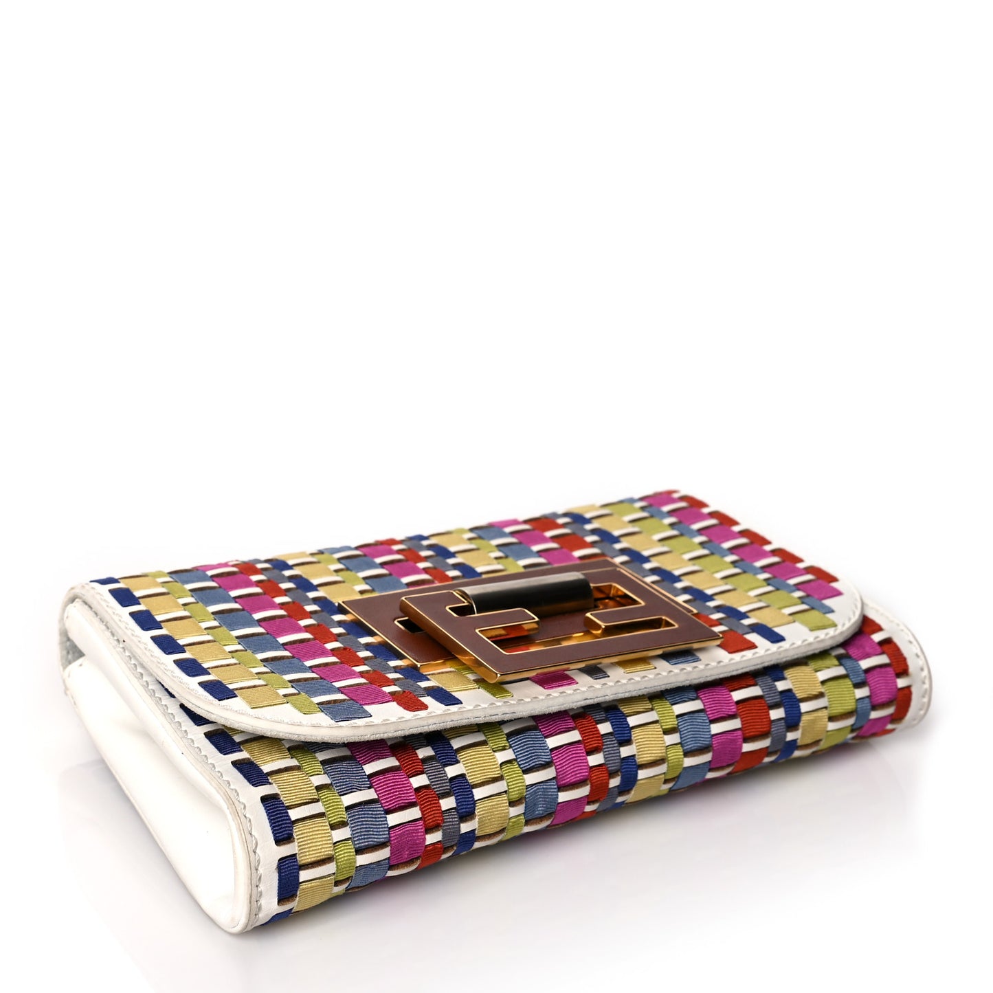Fabric Calfskin Woven Crossbody White Multicolor