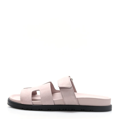 Hermes Suede Goatskin Womens Chypre Sandals 37 Rose Porcelaine 1 of 9