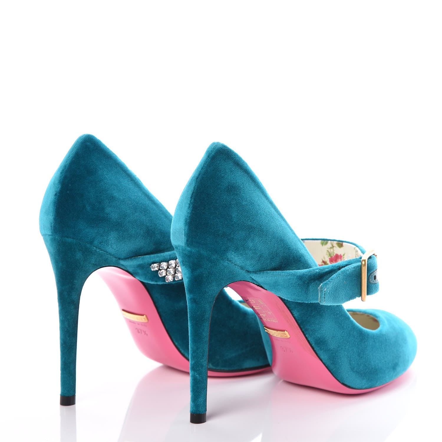 Gucci Softy Velvet Malaga Kid Pumps 37.5 Pavone Cyan 4 of 8