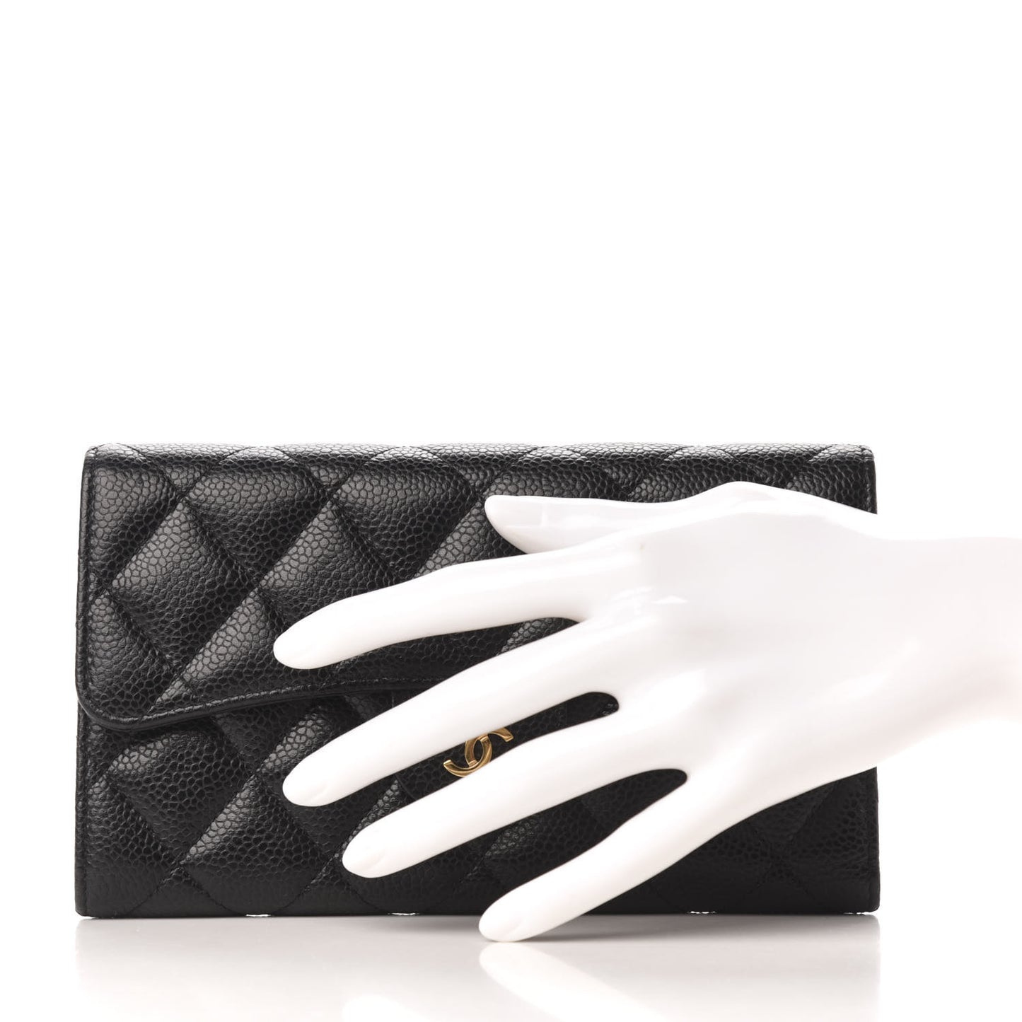 Caviar Quilted Large Flap Wallet Black