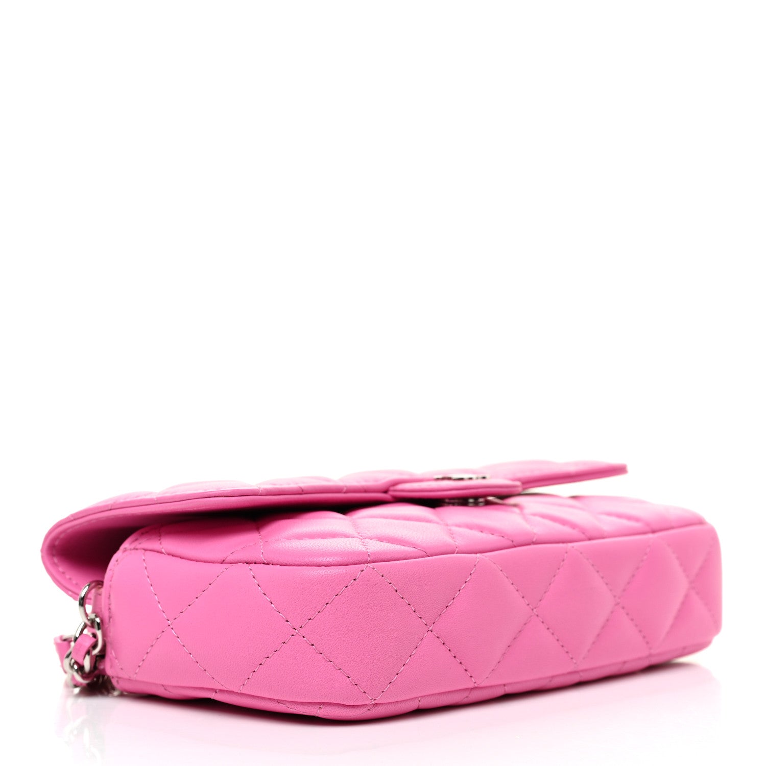 Chanel Lambskin Quilted Flap Phone Holder With Chain Neon Pink 3 of 11