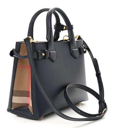 Burberry Derby Calfskin House Check Small Banner Tote Ink Blue 3 of 13