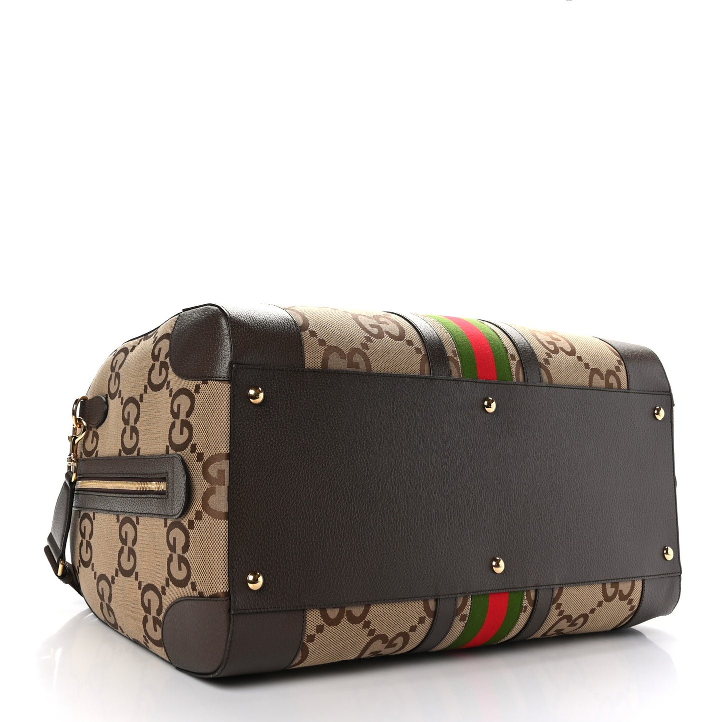 Monogram Jumbo GG Textured Dollar Calfskin Web Maxi Duffle Bag Camel Ebony