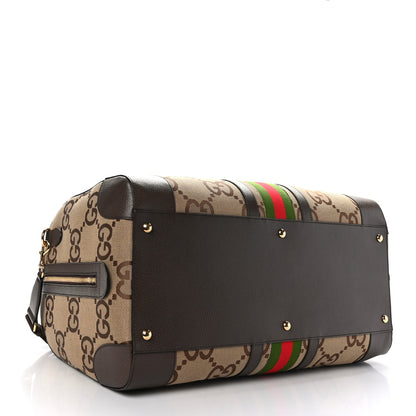 Gucci Monogram Jumbo GG Textured Dollar Calfskin Web Maxi Duffle Bag Camel Ebony 3 of 11