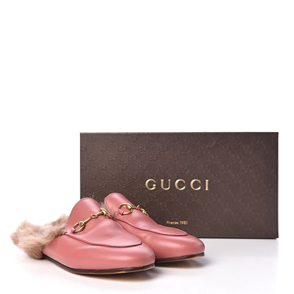 Gucci Calfskin Fur Womens Princetown Slippers 36.5 Lipstick Rose Natural 12 of 12