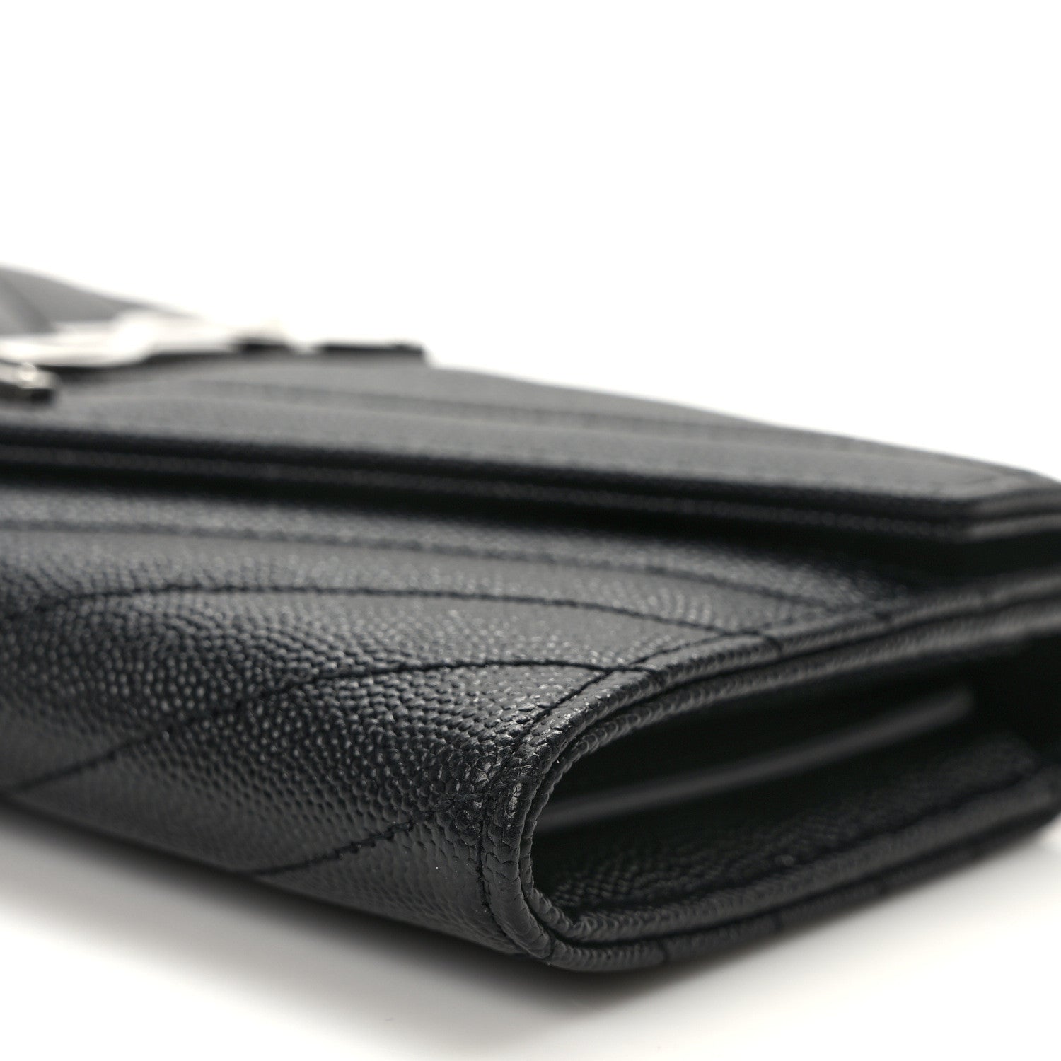 Saint Laurent Grain De Poudre Matelasse Chevron Monogram Flap Wallet Deep Marine 8 of 10