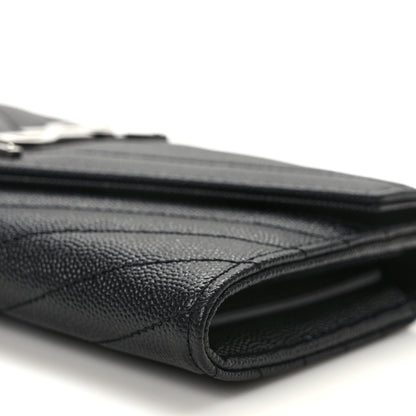 Saint Laurent Grain De Poudre Matelasse Chevron Monogram Flap Wallet Deep Marine 8 of 10