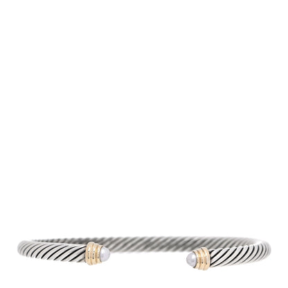 David Yurman Sterling Silver 14K Yellow Gold Pearl 5mm Cable Classics Petite Color Bracelet 1 of 5