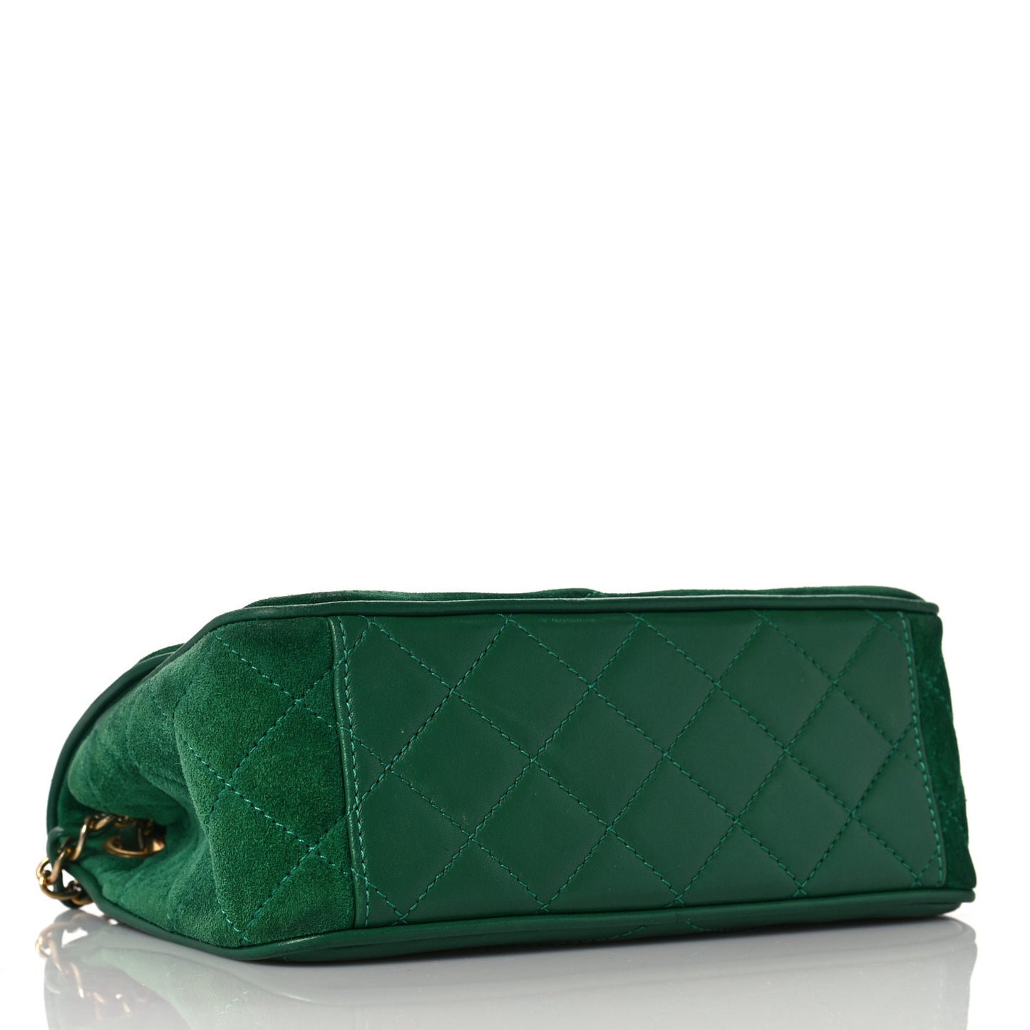 Suede Lambskin Scallop Quilted Small Pagoda Flap Green