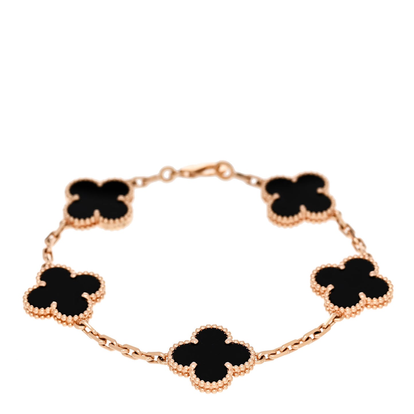 18K Rose Gold Black Onyx 5 Motifs Vintage Alhambra Bracelet