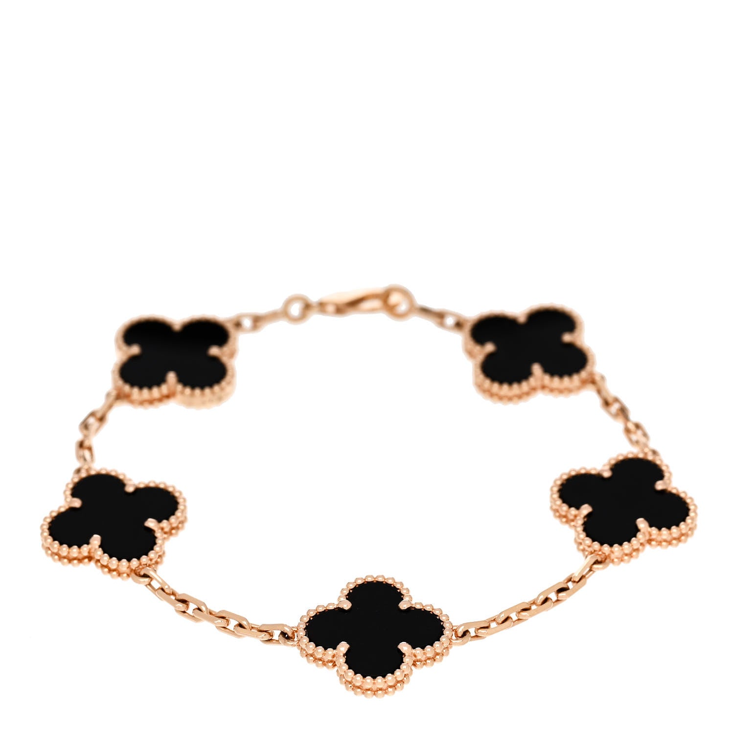 Van Cleef & Arpels 18K Rose Gold Black Onyx 5 Motifs Vintage Alhambra Bracelet 1 of 5