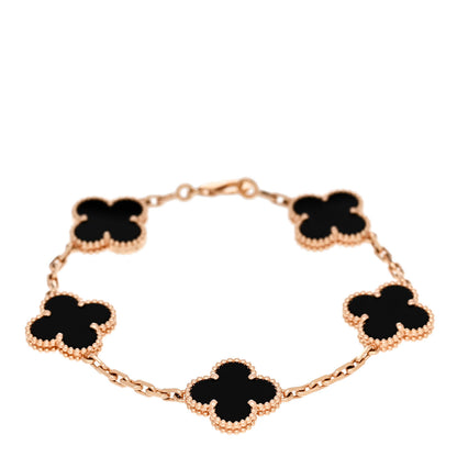 Van Cleef & Arpels 18K Rose Gold Black Onyx 5 Motifs Vintage Alhambra Bracelet 1 of 5