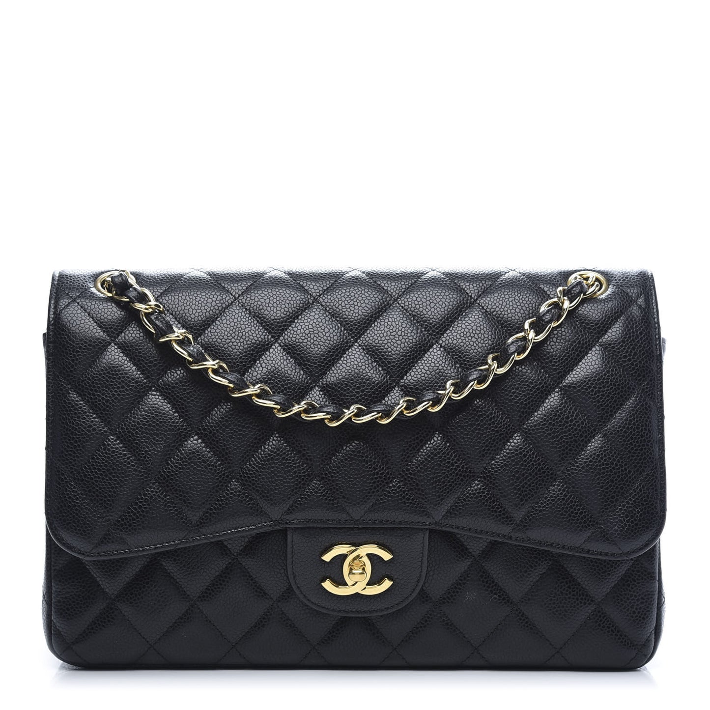 Caviar Quilted Jumbo Double Flap Black