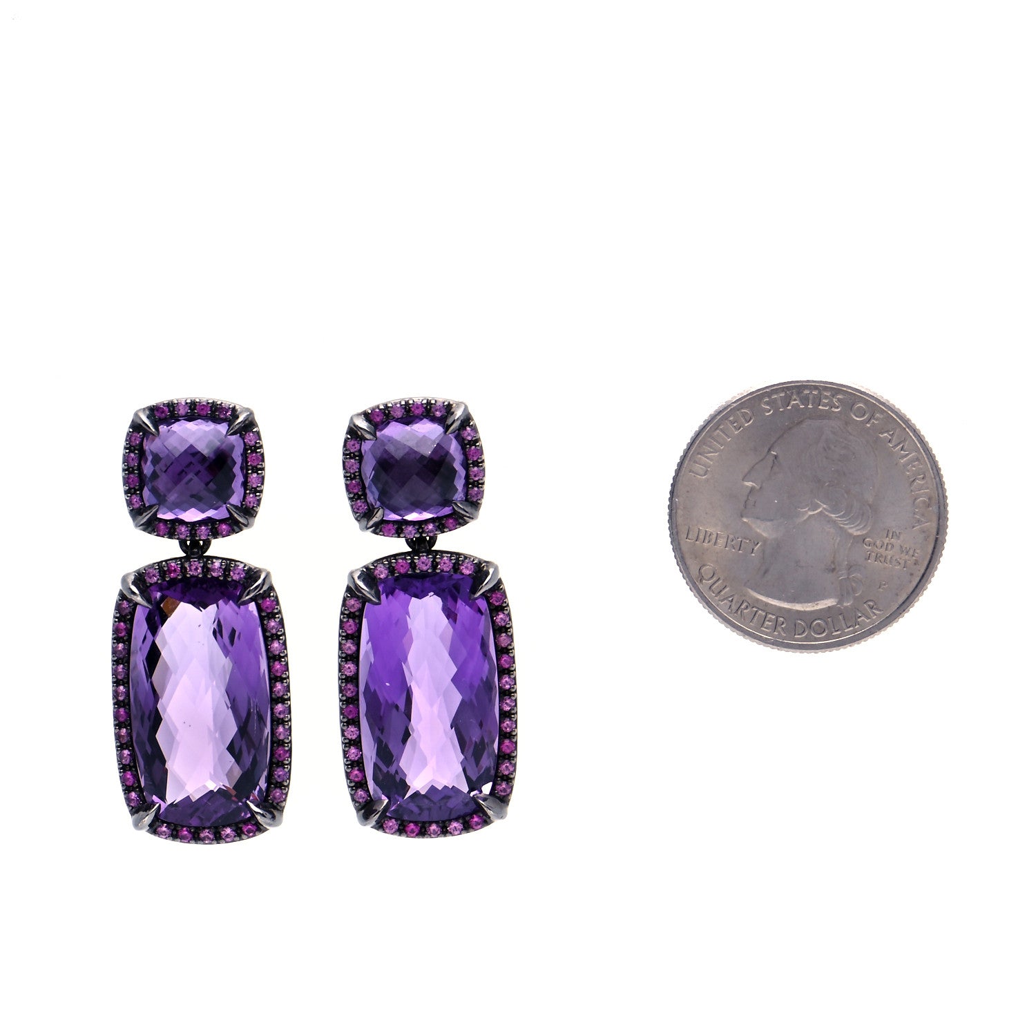 David Yurman Darkened Sterling Silver Amethyst Pink Sapphire Chatelaine Drop Earrings 2 of 7