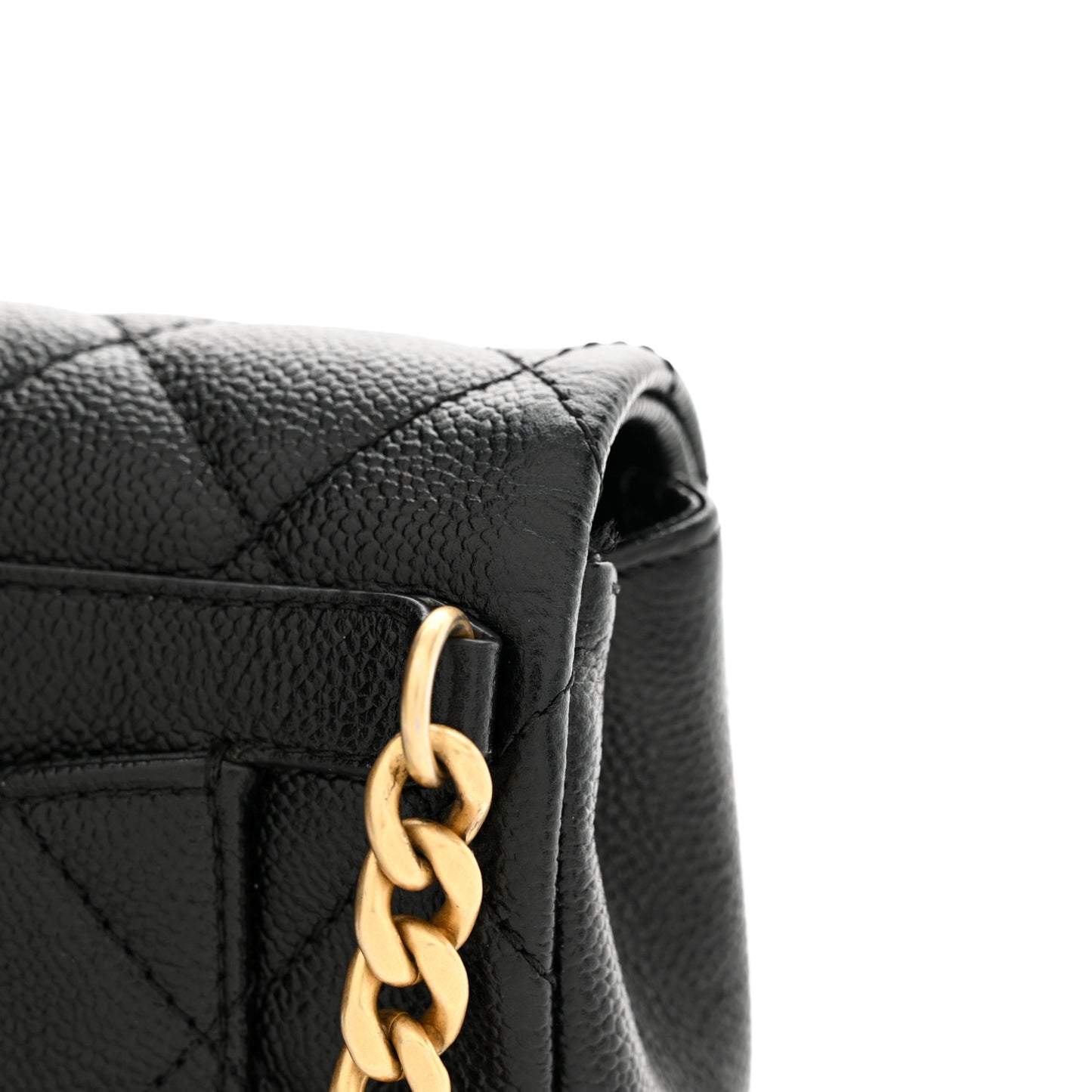 Shiny Caviar Quilted Chain Melody Waist Belt Bag Black