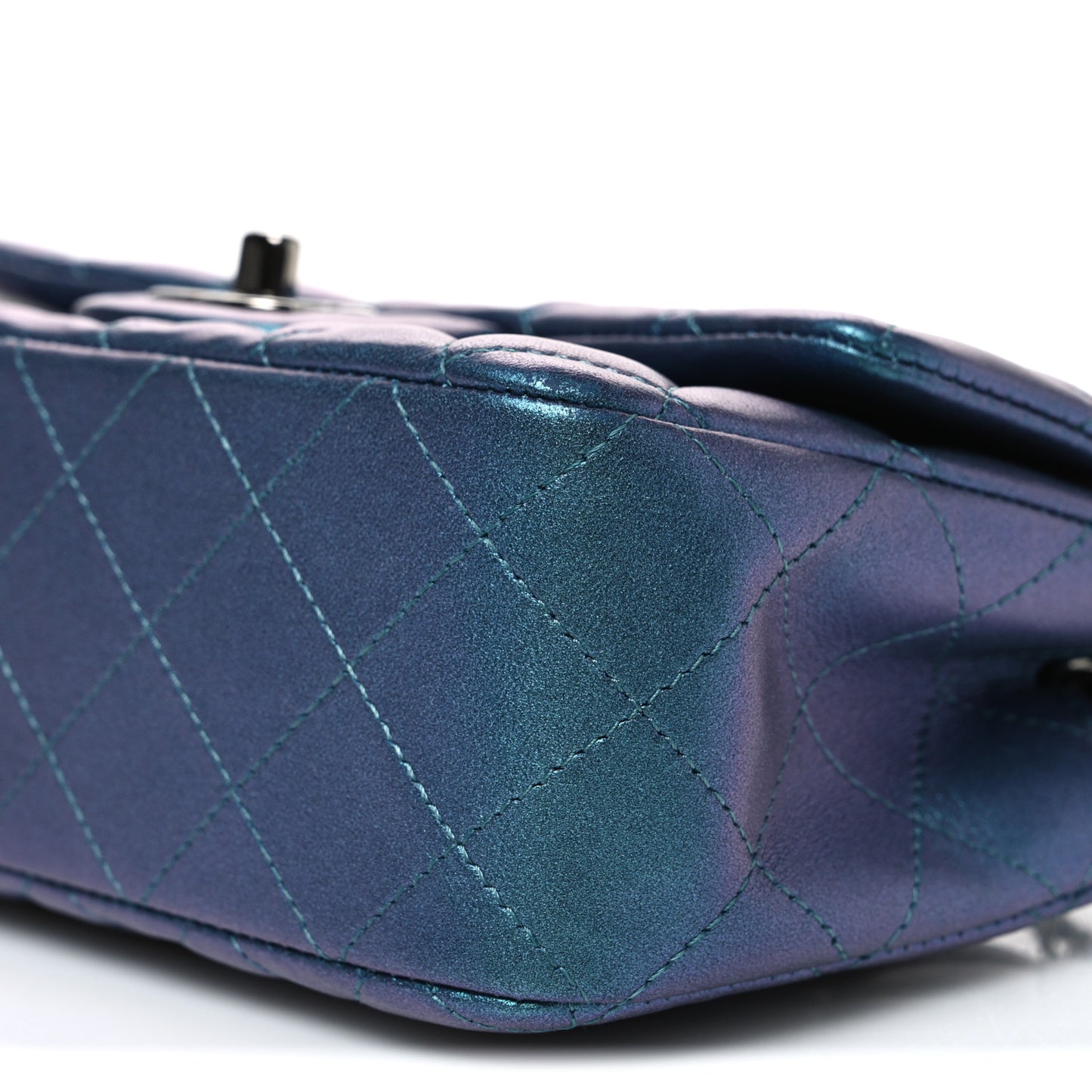 Iridescent Lambskin Quilted Mini Rectangular Flap Turquoise