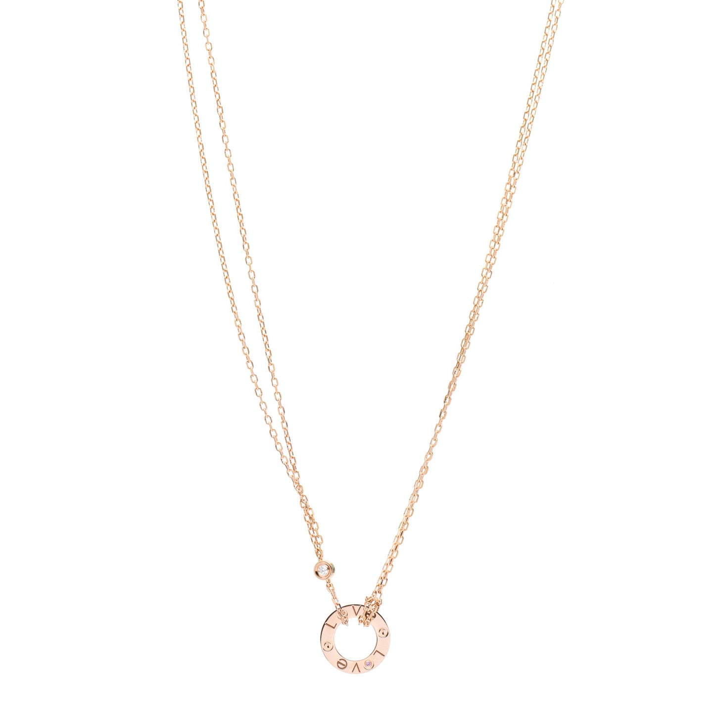 18K Pink Gold 1 Diamond 1 Pink Sapphire LOVE Necklace