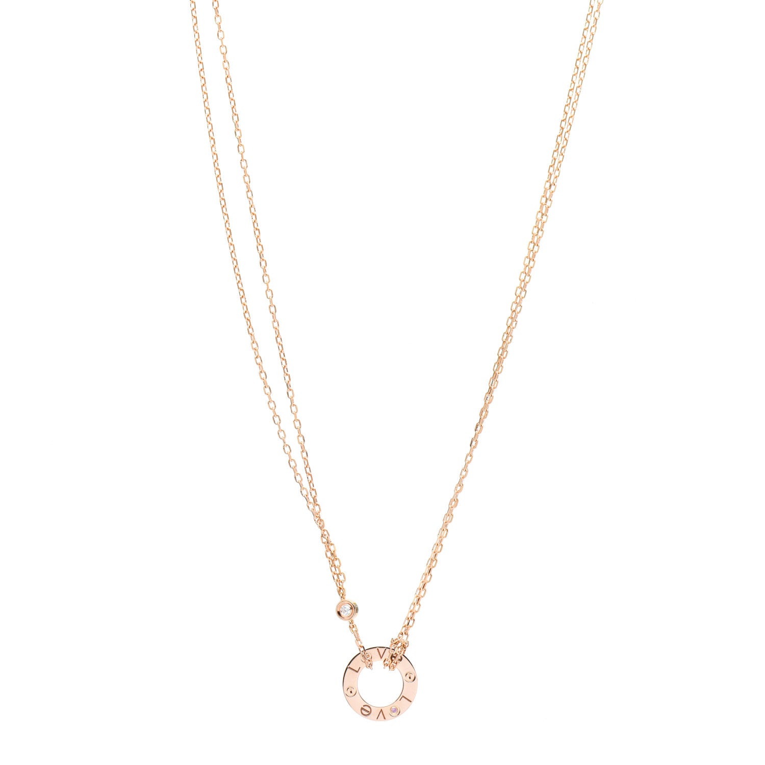 Cartier 18K Pink Gold 1 Diamond 1 Pink Sapphire LOVE Necklace 1 of 5