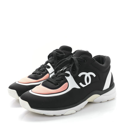Chanel Lycra Fabric Womens CC Sneakers 38 Black White Pink 2 of 8