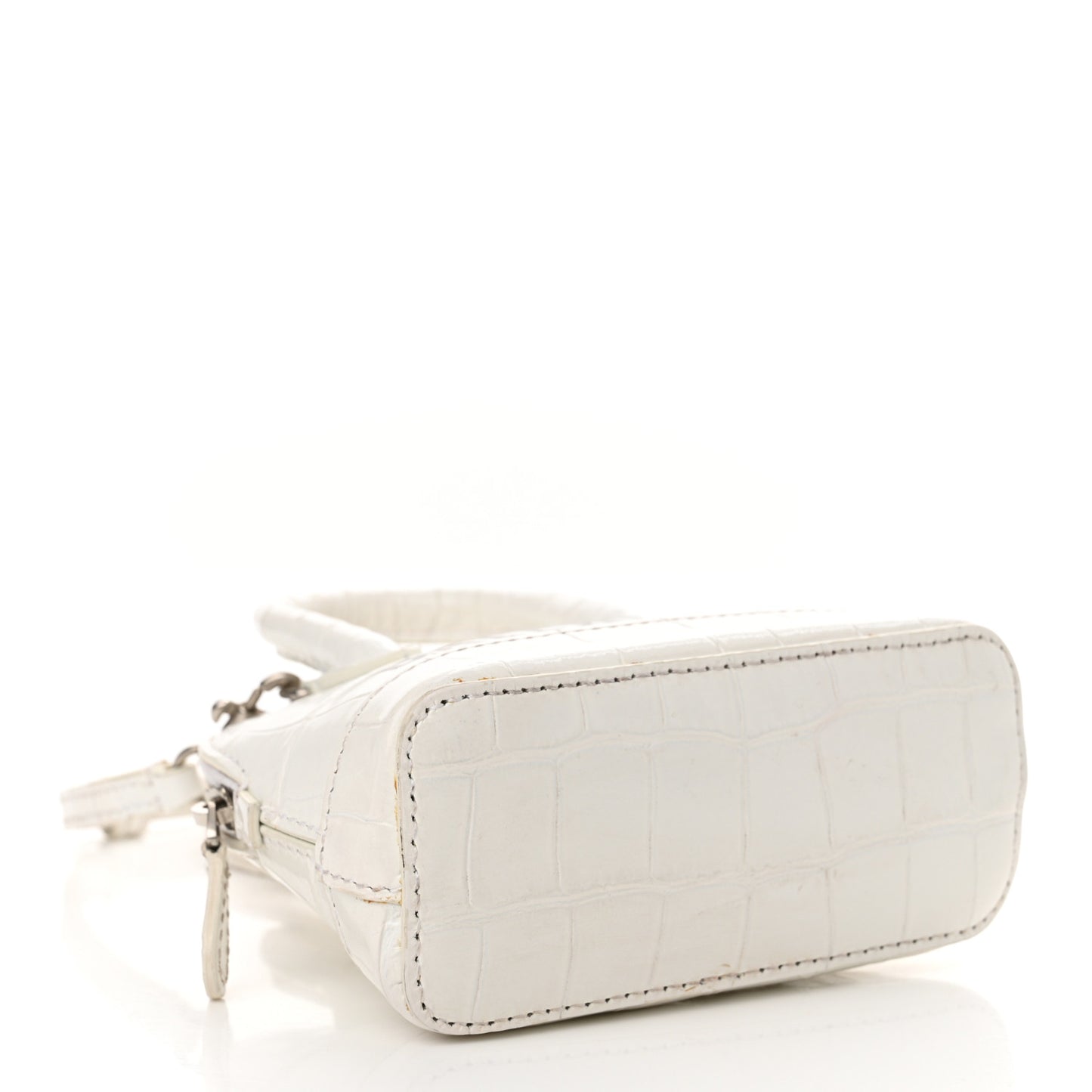Calfskin Logo Crocodile Embossed Mini Ville Top Handle Bag White Black