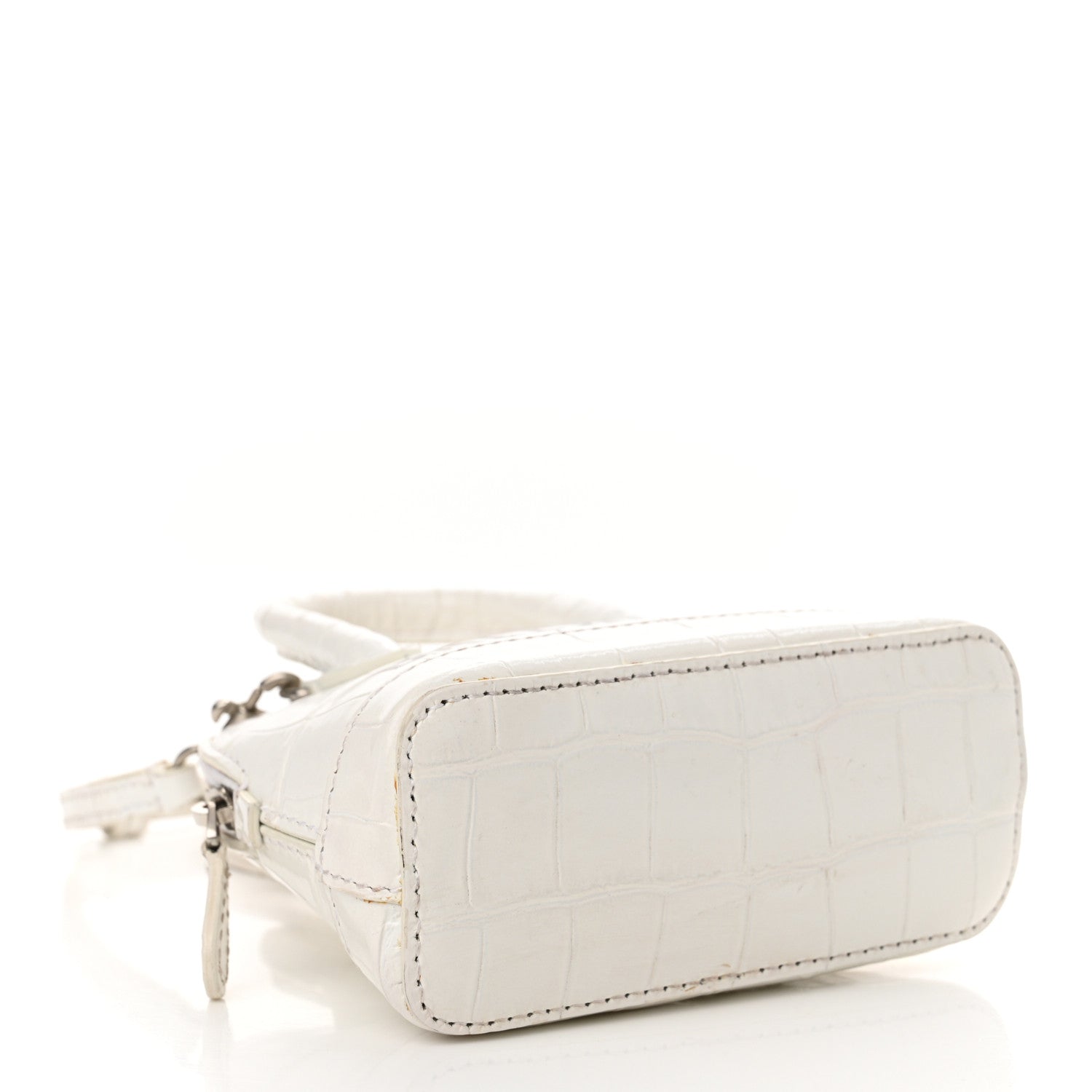 Balenciaga Calfskin Logo Crocodile Embossed Mini Ville Top Handle Bag White Black 4 of 18