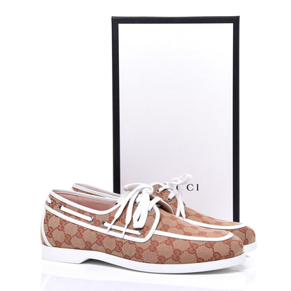 Gucci Monogram Mens Boat Shoes 10 Beige Ruggine White 8 of 8