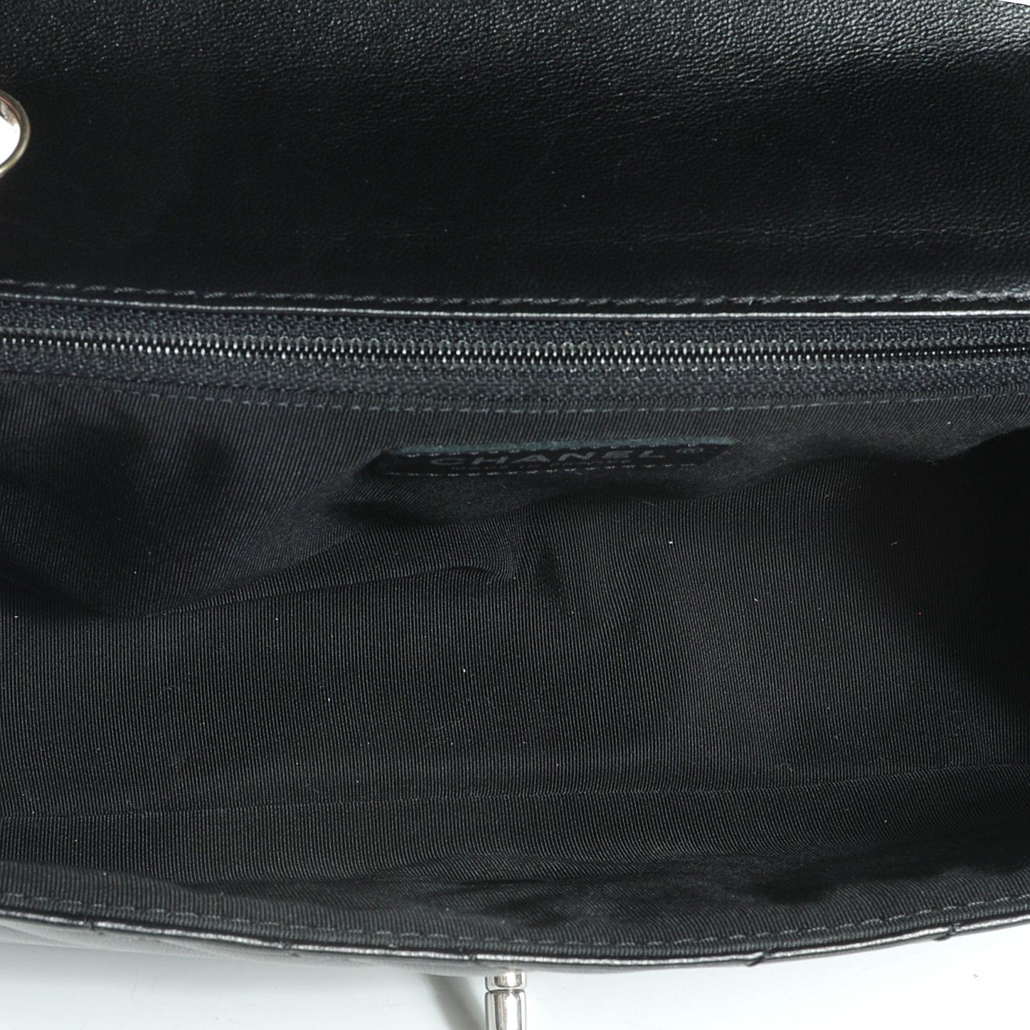 Lambskin Surpique Chevron Medium Flap Black
