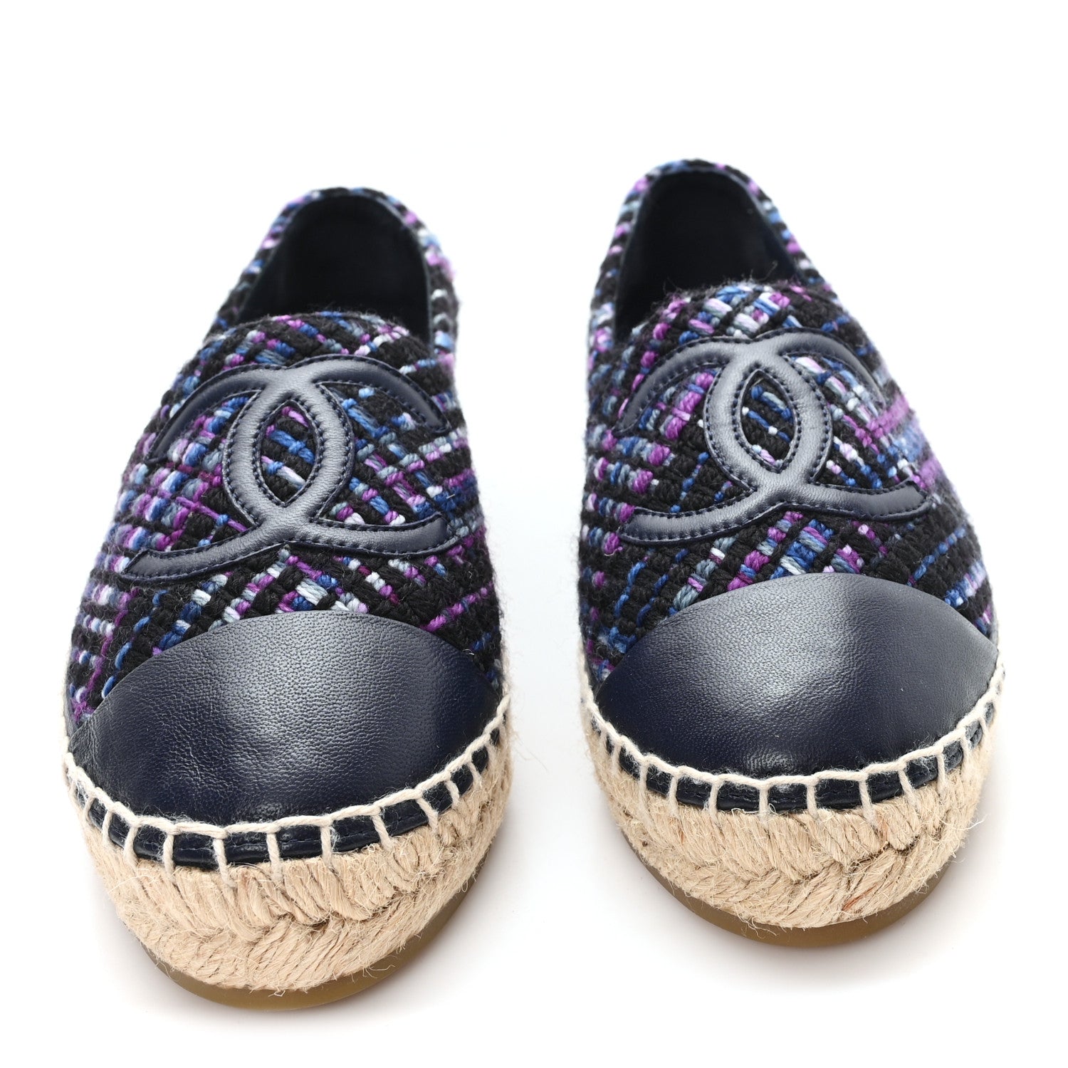 Chanel Tweed Grosgrain CC Espadrilles 35 Purple Black Navy 3 of 10