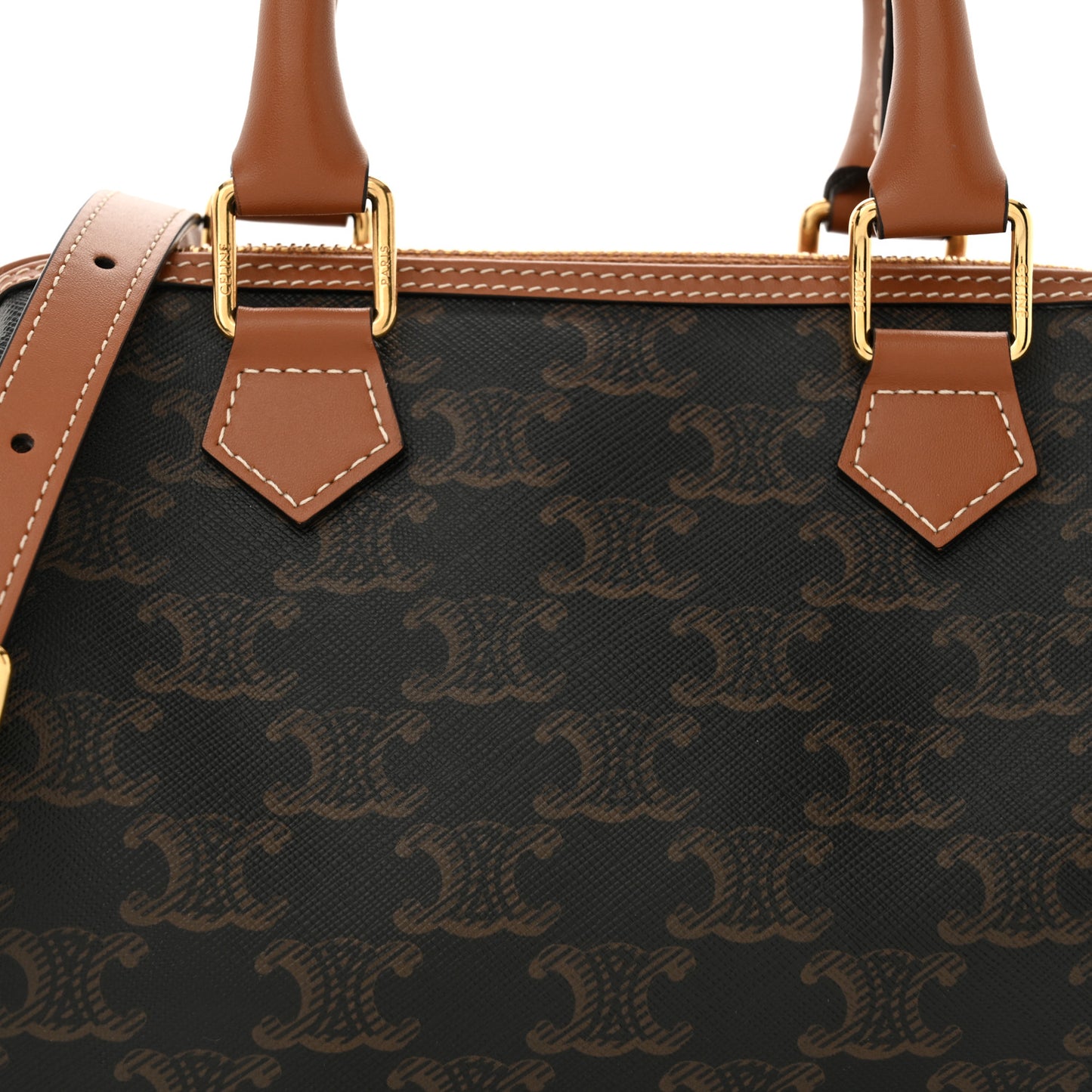Triomphe Canvas Calfskin Small Boston Bag Tan