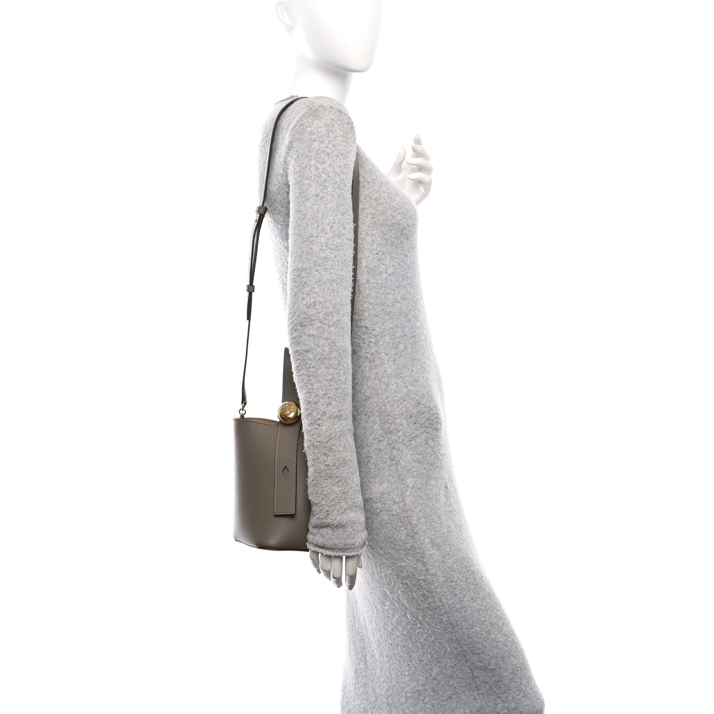 Soft Grained Calfskin Mini Pebble Bucket Bag Taupe