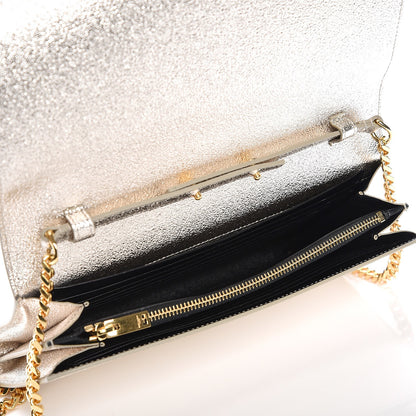 Saint Laurent Metallic Calfskin Monogram Chain Wallet Platine 5 of 7