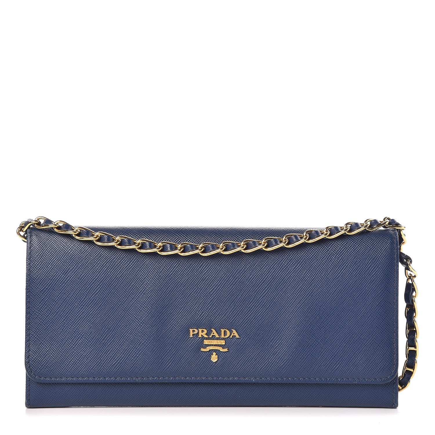 Prada Saffiano Metal Oro Chain Wallet Bleuette 1 of 15