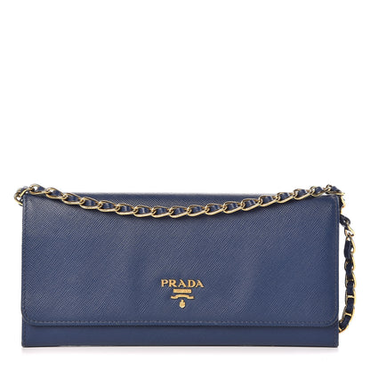 Prada Saffiano Metal Oro Chain Wallet Bleuette 1 of 15