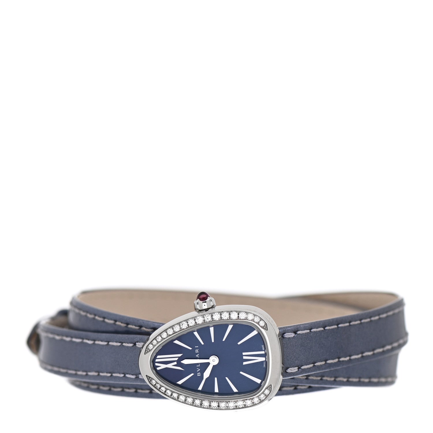 Bulgari Stainless Steel Calfskin Diamond Bezel 27mm Serpenti Three Wrap Quartz Watch Blue 3 of 4