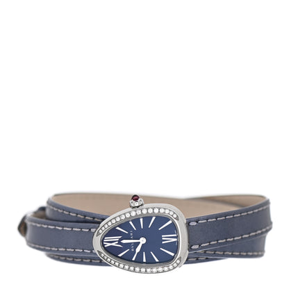 Bulgari Stainless Steel Calfskin Diamond Bezel 27mm Serpenti Three Wrap Quartz Watch Blue 3 of 4