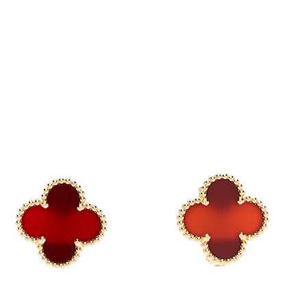 Van Cleef & Arpels 18K Yellow Gold Carnelian Vintage Alhambra Earrings 1 of 4