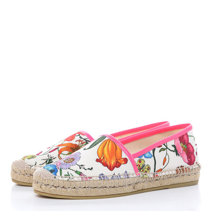 Gucci Canvas Flora Print Espadrilles 37.5 White Multicolor Fuxia 3 of 8
